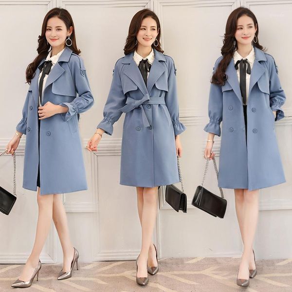 

casual slim women long trench coats solid turn-down collar designer windbreaker plus size double breasted fall overcoat1, Tan;black