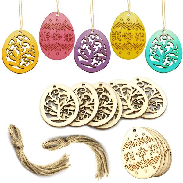 

6pcs/lot wood easter eggs pendant creative wooden craft easter gift ornament hanging pendants festival party decoration supplies e122805