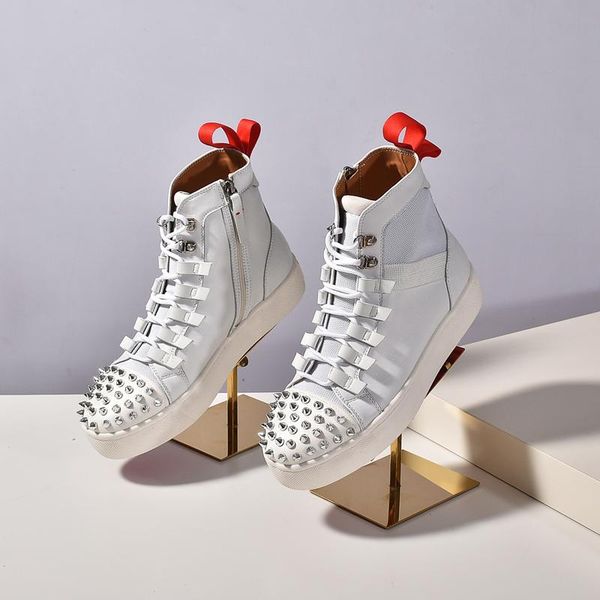 

men women casual shoes red bottom studded spikes fashion platform insider sneakers black red white silver leather high boots