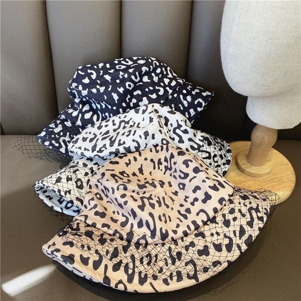 

wide brim hats autumn and winter leopard print fisherman hat japanese thickened warm mesh bucket, Blue;gray