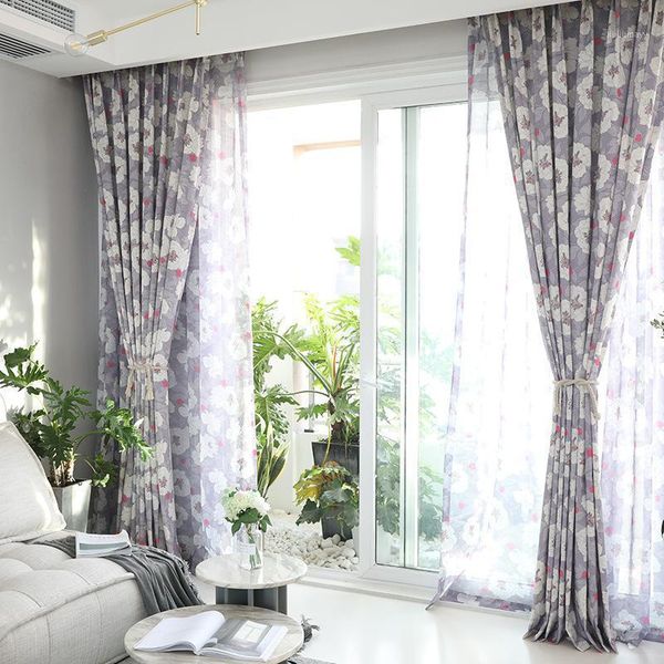 

flower clusters curtains fabric modern pastoral chinese curtains for living room bedroom polyester-cotton printed tulle1