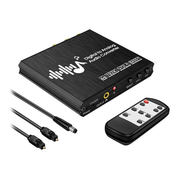 

digital to analog audio converter, 192khz dac converter with volume control, optical/coaxial/spdif input & rca 3.5mm output compatible