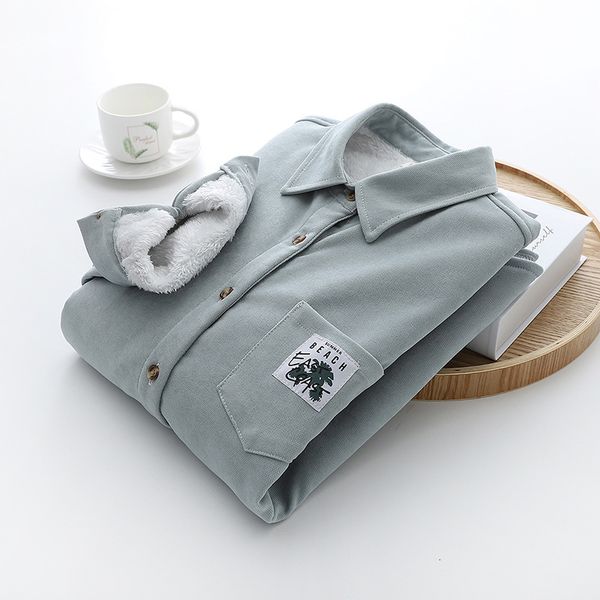 

2021 new veet corduroy shirts womens and blouses long sleeve patch lady female clothes s0j9, White