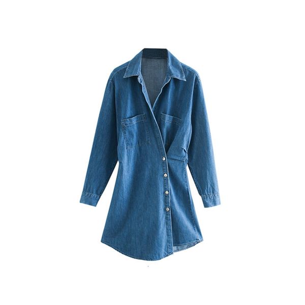 

2021 autumn new lean all-match casual elegant asymmetric fashion released cowboy girl's turn down collar shirt dressed i957, Black;gray