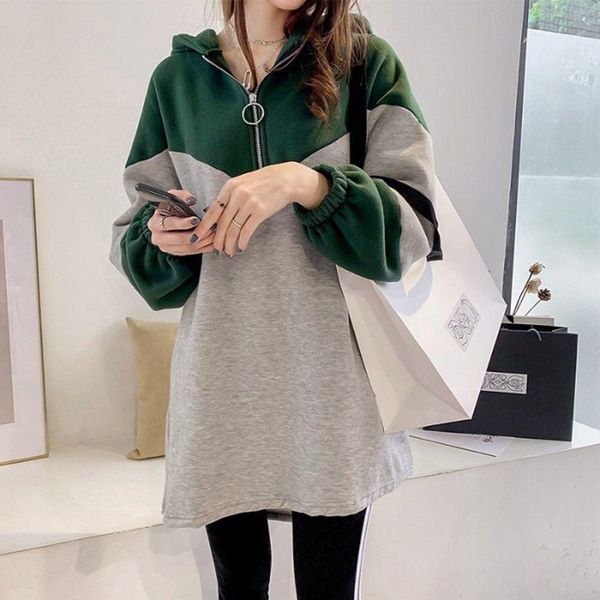 

mid long sleeve hooded autumn winter sweater maternity nursing dress, White