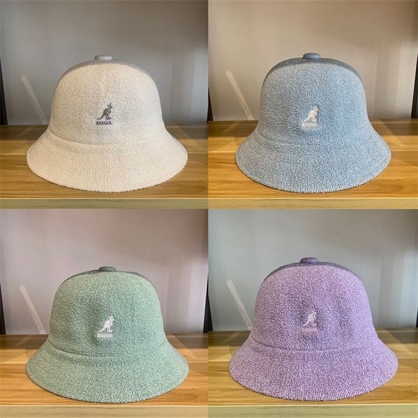 

2021 new spring knitted kangaroo fisherman classic solid female painter wool tide women's hat, Blue;gray