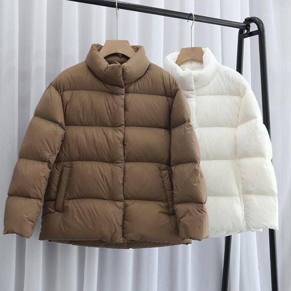 

8 colors light down jacket stand collar 90% white duck down coat casual loose spring autumn outwear, Black