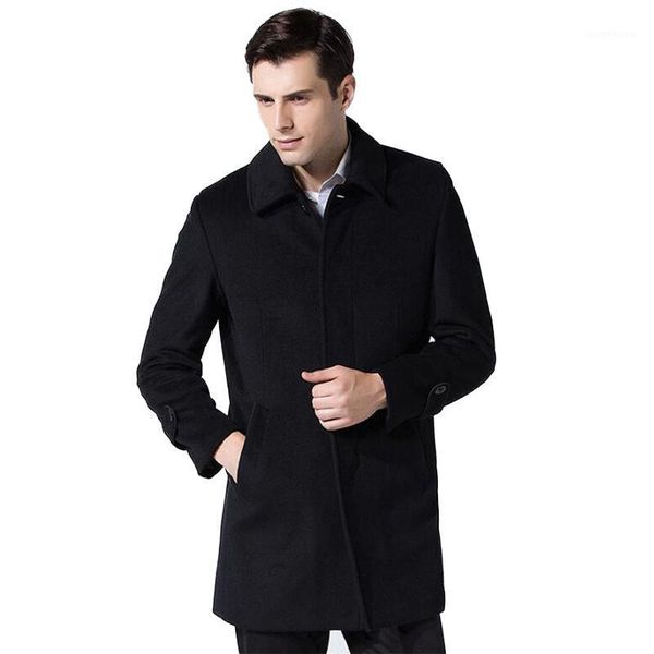 

high-quality winter wool jacket men's wool blend casual slim collar coat men's long cotton single breasted for male1, Black