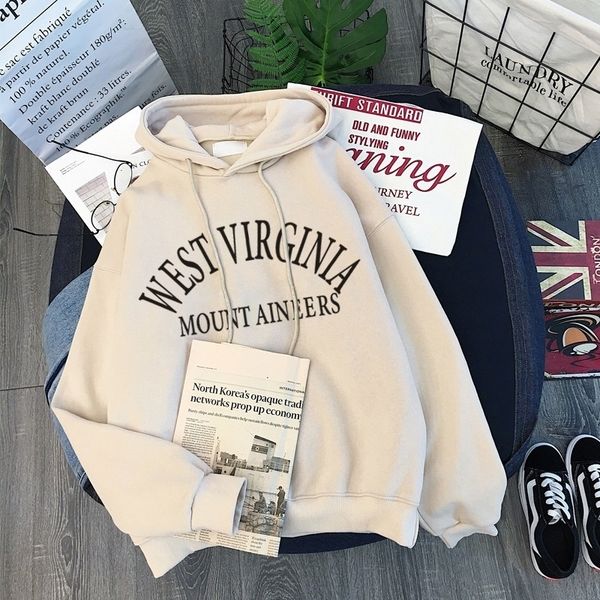 

women winter hoody sweatshirt letter 'west virginia' lady pullover harajuku loose student wild long sleeve female y200608, Black