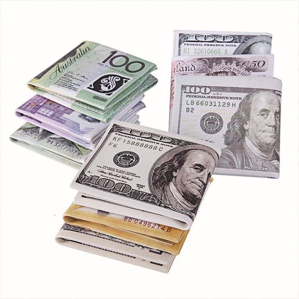 

fashion design currency money print wallet us pound yen bill pattern purse bifold credit card holder women man, Red;black