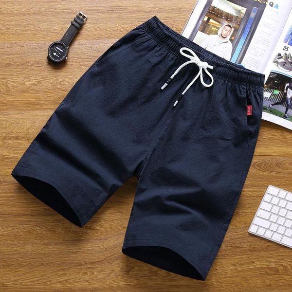 

men's casual shorts summer wear pure cotton casual shorts male fifth pants solid color faux linen men's beach elastic -451, White;black