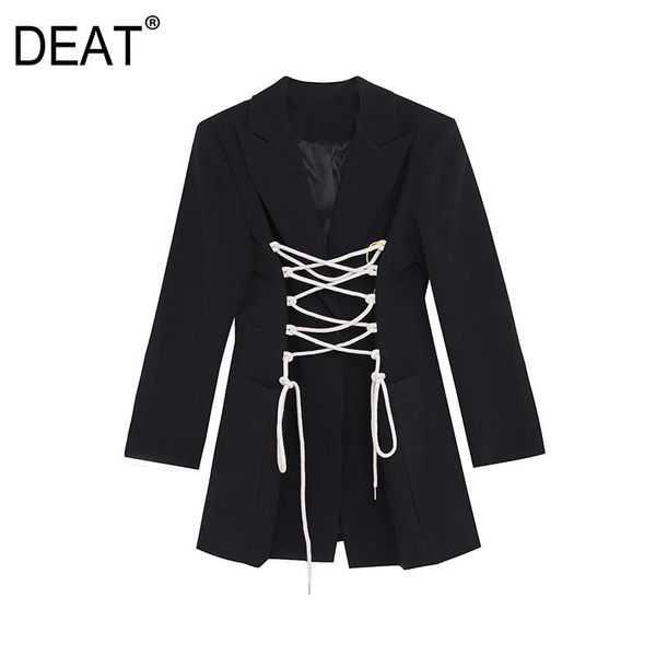 

women's suits & blazers [deat] 2021 spring autumn fashion tide women coat v-neck solid color long sleeve bandage personality blazer 13u, White;black