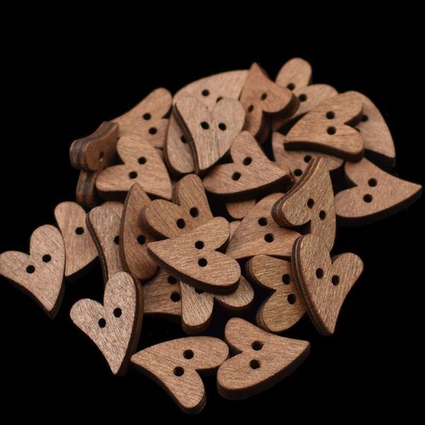 

50pcs heart shape brown wood buttons wooden sewing button craft scrapbooking 2 holes sewing accessories cartoon wooden bbyhyz, Blike;white