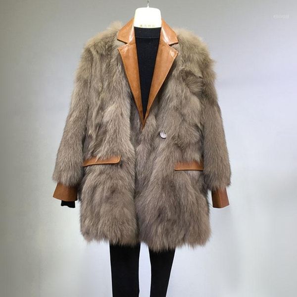 

korea design winter fur blazer flap pocket wax sheepskin leather lapel collar fur coat luxury real coat1, Black