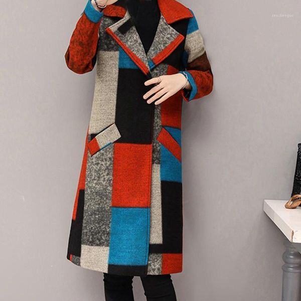 

2019 coat women wool plus size autumn winter thickening fashion vintage elegant print lapel coat cashmere woolen winter1, Black