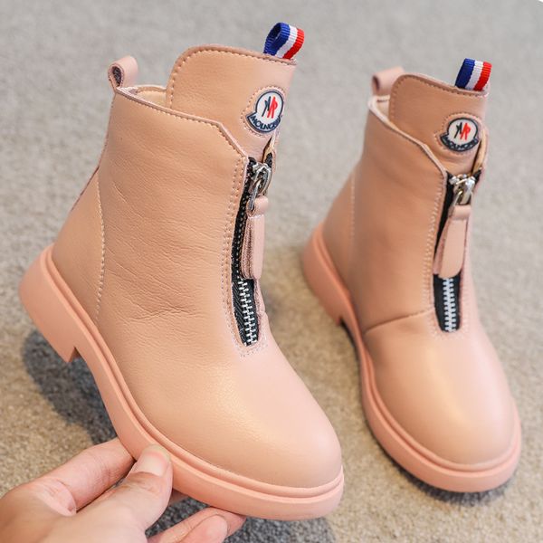 

girls' martin short girls 2020 new autumn / winter plush leather soft soled british style children' boots, Black;grey