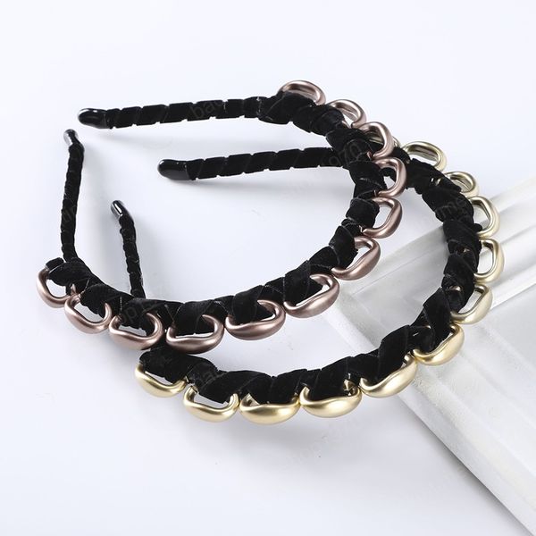 

chain braided headband for women luxury hair bands bezel hair hoop winter thick headbands fashion hair accessories, Slivery;white