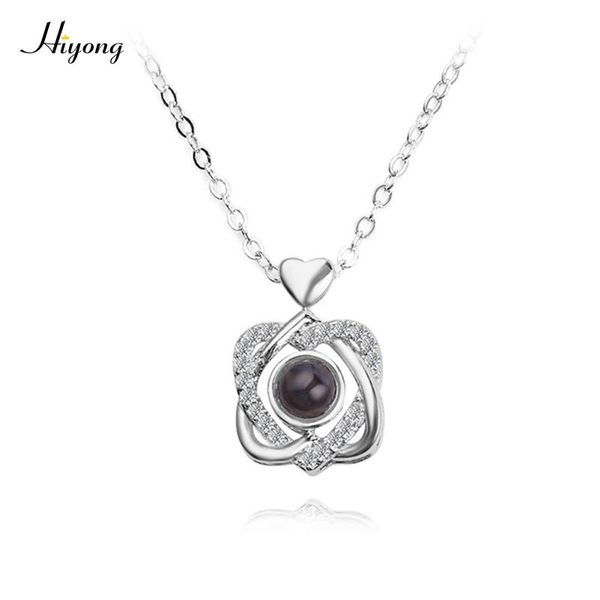 

100 languages necklaces for women 100 different languages i love you nanotechnology projective necklace jewelry gift for girls, Silver