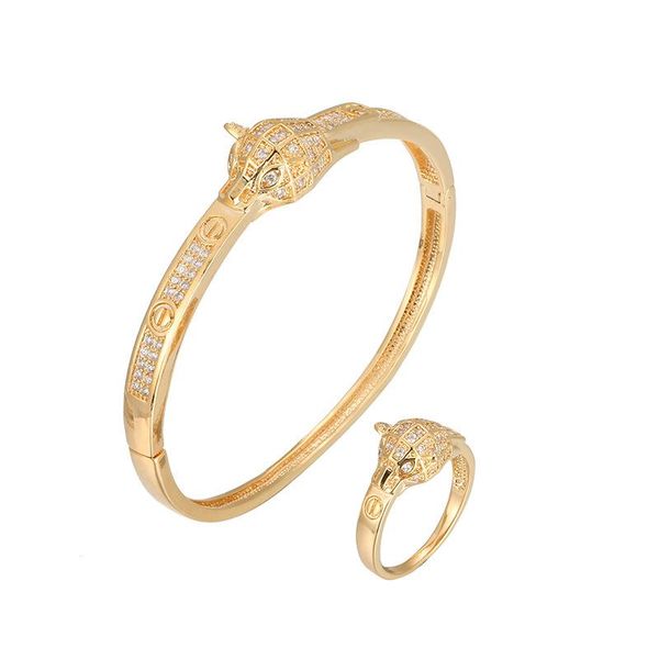 

trendy clamper cz bracelet ring set rb61373 jewelry woment elegant bangle gold silver plated, Black