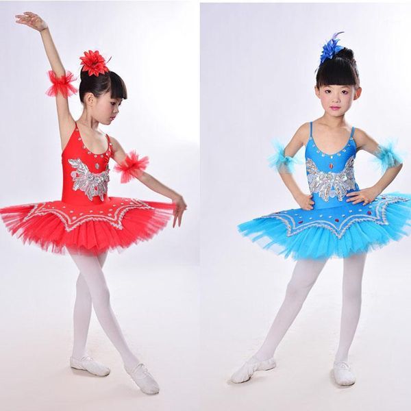 

children ballet dance costume dress kids sequined swan lake princess dress pancake tutu leotard ballet clothing for girls outfit1, Black;red
