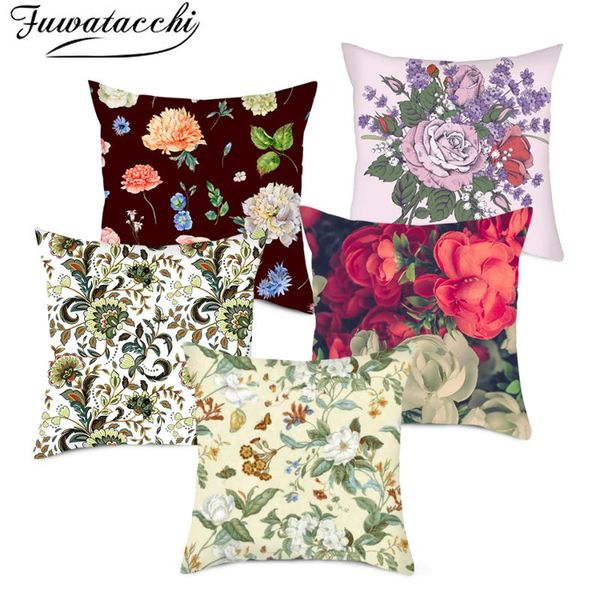 

fuwatacchi floral printed cushion cover square flower picture decorative pillow covers for home sofa pillowcases christmas gift