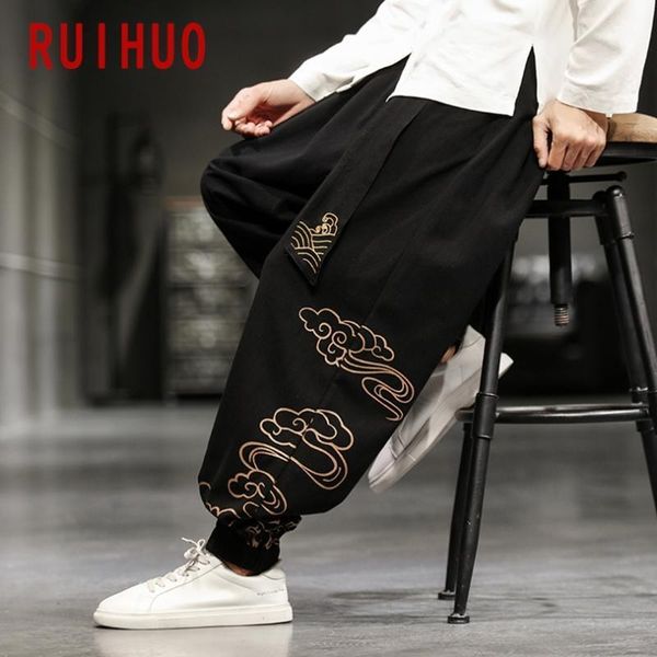 

ruihuo cloud print mens linen pants hip hop trousers men pants men's clothing jogger harajuku sweatpants 2020 new m-5xl1, Black