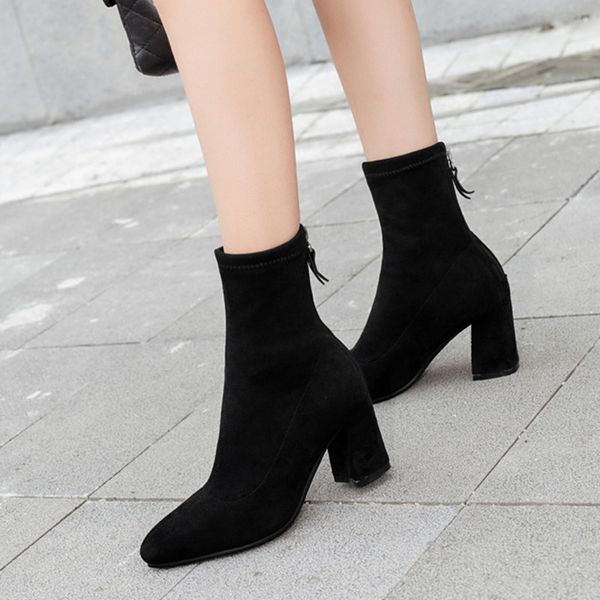 

new women's suede ankle pointed toe-to-toe. female boots plus size 32-43., Black