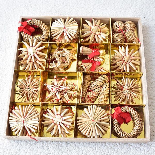 

christmas decorations 1 set natural wheat straw pendants xmas decoration mini five-pointed star kit diy tree decor hanging ornaments