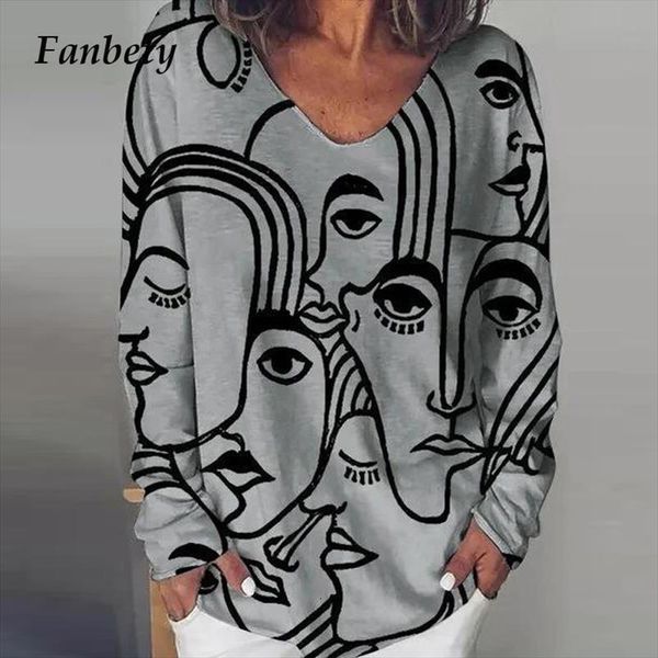 

2021 vintage abstract print blouse shirt autumn women elegant v neck long sleeve pullover female 5xl casual streetwear blusa, White