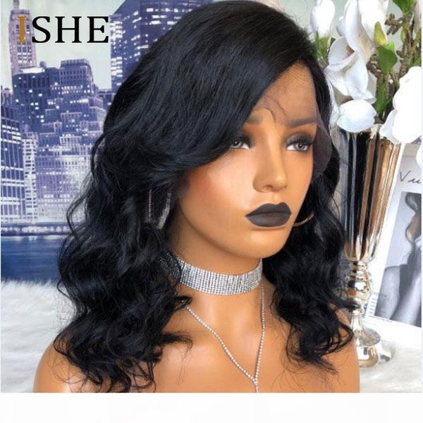 

13x6 big lace front fake scalp bleach knots 250 high density human hair wig wave remy hair natural black color for women black