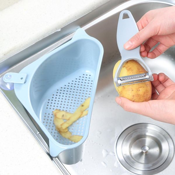 

triangle shape sink storage rack drain shelf suction cup sink soap holder bathroom hanging storage holder basket organizer wmttfs