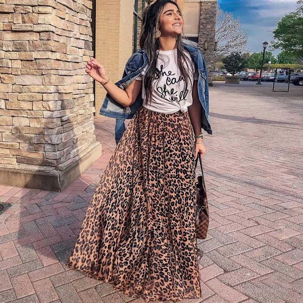 

gypsylady leopard maxi skirt elasstic skirt women asymmetric summer skirt plus size boho fashion runway faldas, Black