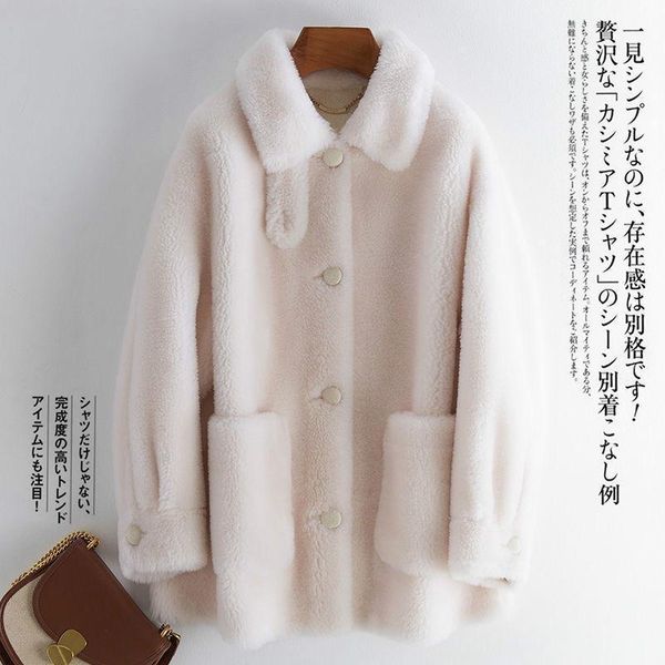 

women 2021 autumn winter real wool fur loose coat lady casual thick warm jacket female granular sheep sheared short overcoat b531, Black