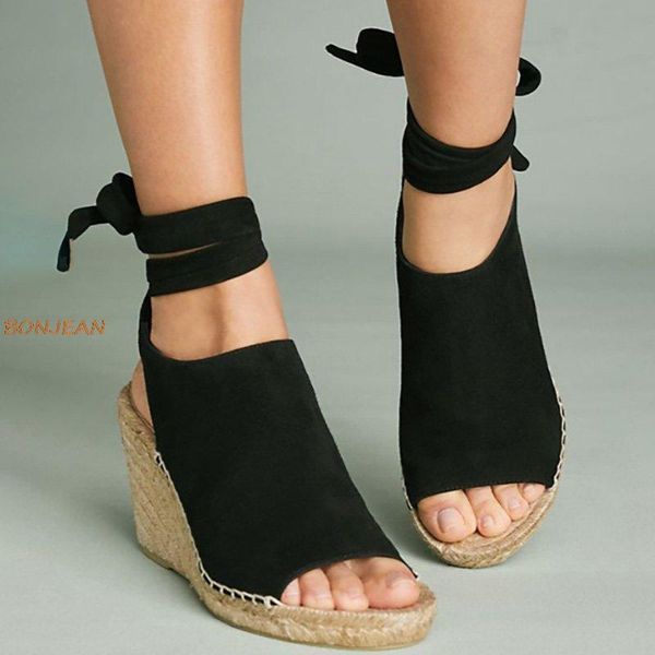 

plus size 34-43 women wedges sandals summer female open toe anckle strap sandals gladiator platform shoes ladies high heels, Black