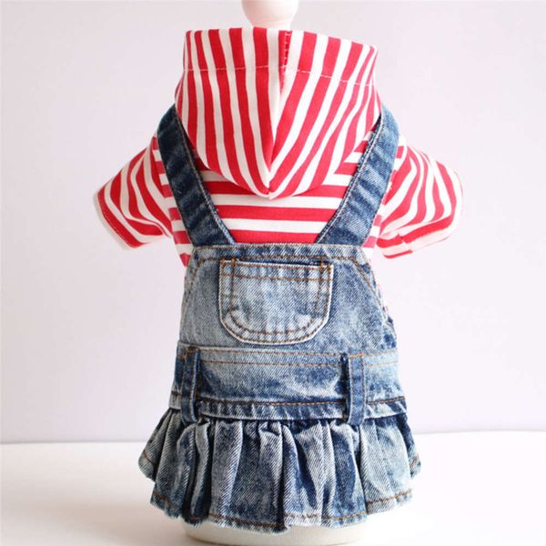 

pet clothing spring and autumn winter teddy dog stripe denim skirt 19 new