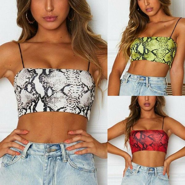 

3 color women pluse size s xxl snakeskin pattern print strappy tank bra vest crop bralette plus size, White