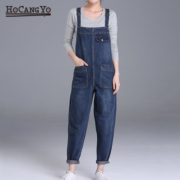 

hcyo plus size 6xl women denim jumpsuits pants loose casual wide leg denim overalls women 200 pounds fat mm jumpsuit rompers lj200814, Black;white