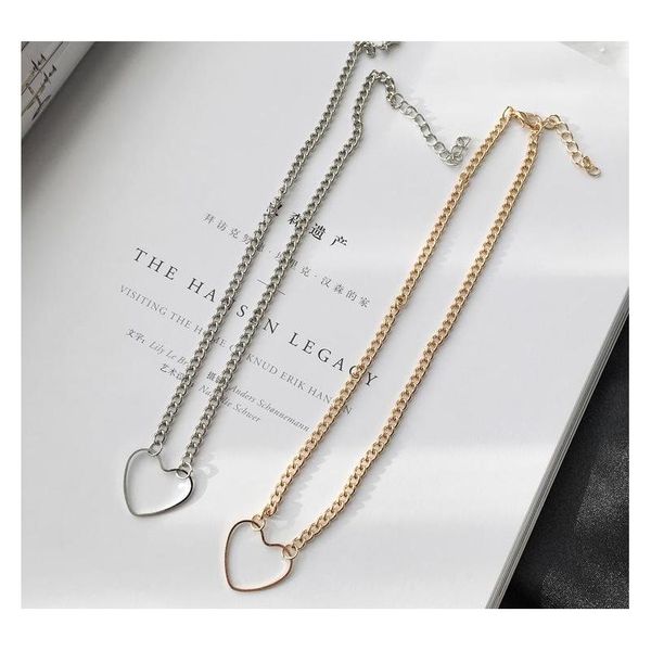 

european and american foreign trade jewelry simple metal wind hollow peach heart - shaped short necklace sqcxdx homes2007, Silver