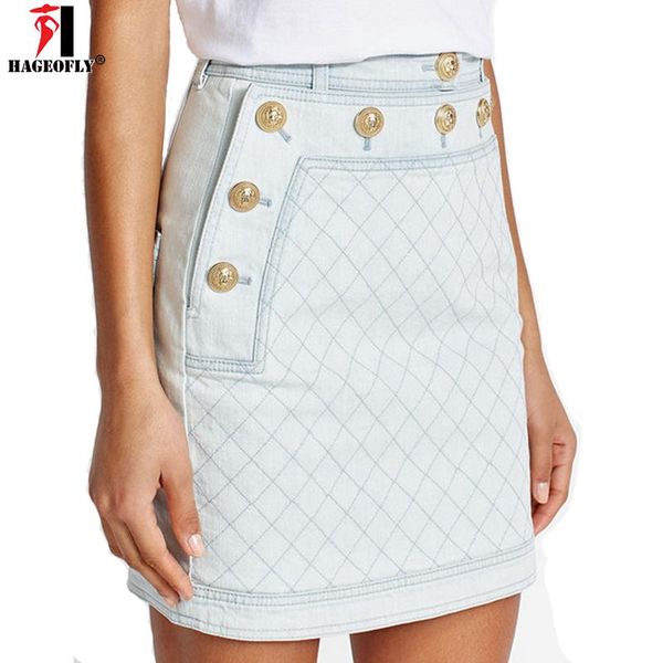 

skirts hageofly short jeans skirt women arrival 2021 blue denim mini jean a line saia wholesale xl, Black