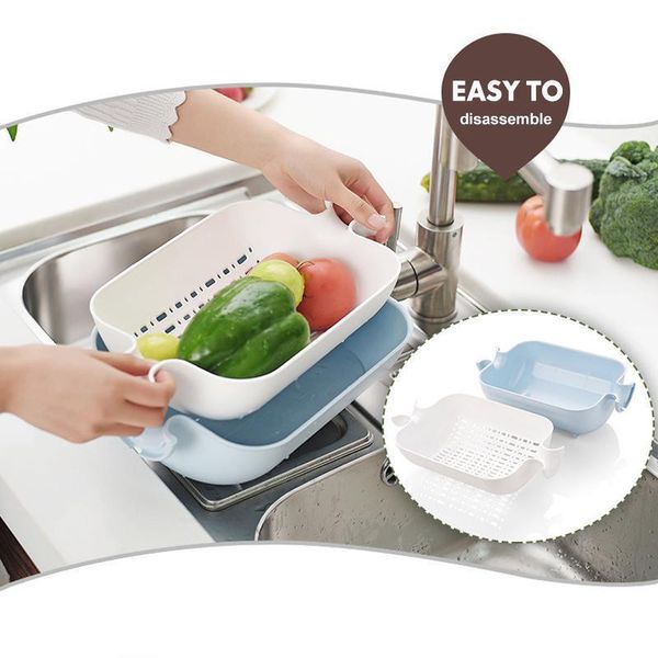 

adorehouse double drain vegetable basket fruit storage rice washing bowl multifunction strainer kitchen gadget