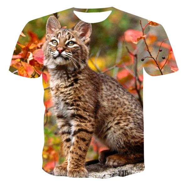 

3d printing funny wild cat pattern mens fashion loose t-shirt, White;black
