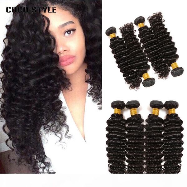 

peruvian virgin hair deep wave 4 bundles hair extension natural color remy hair weave bundles ing, Black