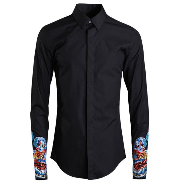 

classic hinese style embroidered sleeves shirt mens chinese dragon mens shirts casual slim fit camisa masculina, White;black
