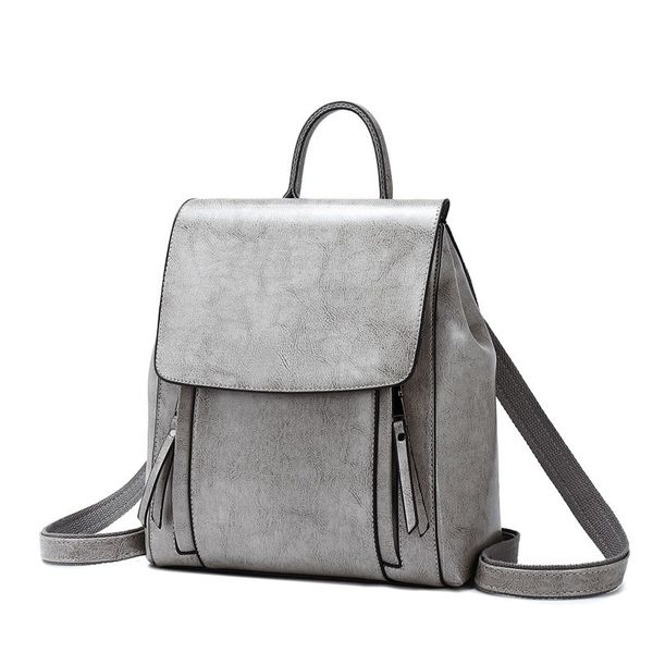 

leather women's bag fashion smooth oil wax cow leather shoulder bag girl's schoolbag solid color shoulder bag