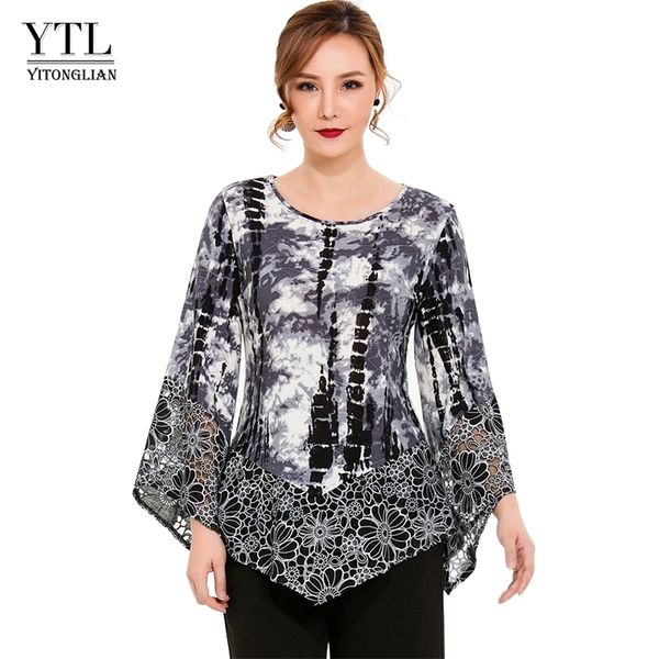 

women fashion autumn three quarter sleeve t-shirt lace hollow out decoration tied dyed jersey office lady casual style h213 y200109, White