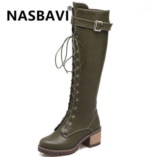

2020 new europe and america woman knee high boots winter warm front strap buckle lady thick heel hige heel long boots1, Black