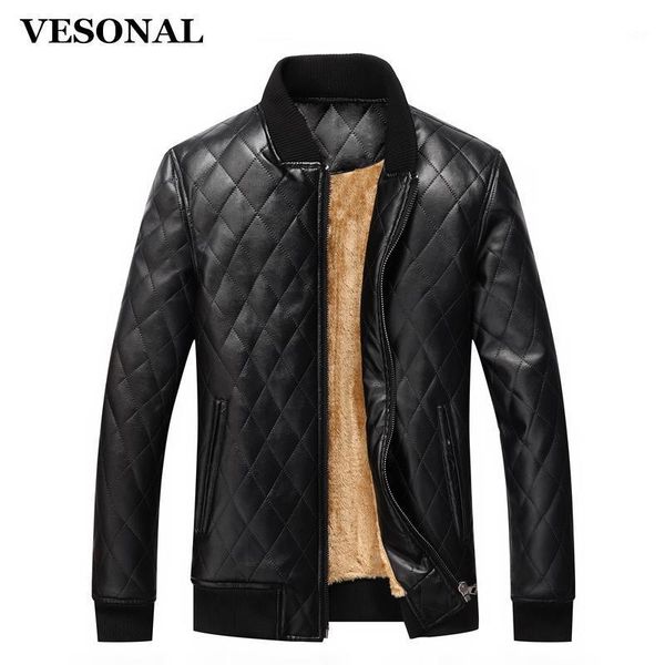 

vesonal autumn winter soft pu male faux leather jacket men casual thick warm velvet classic mens jackets coat j0091, Black