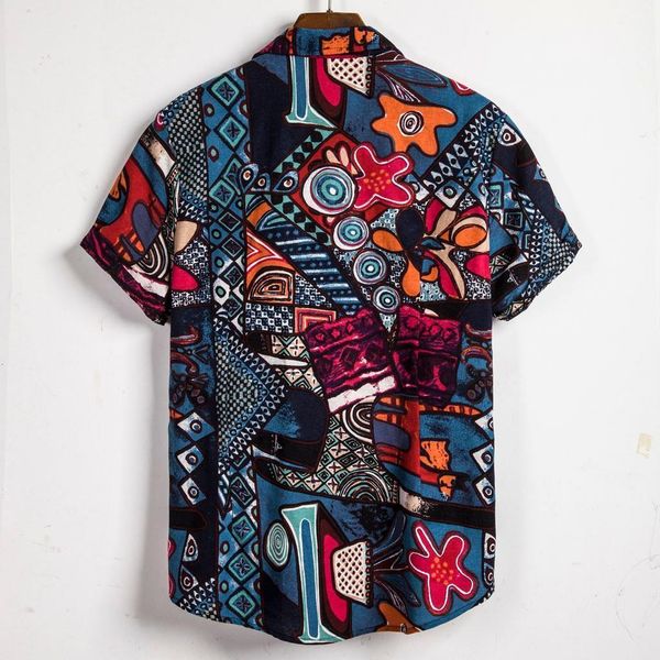 

shirt mens ethnic style short sleeve casual cotton linen printing hawaiian shirt summer cool blouse shirts for men jun2, White;black