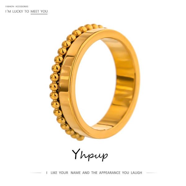 

cluster rings yhpup stylish round hollow ring 18 k plated stainless steel punk jewelry temperament metal texture wedding gift 2021, Golden;silver