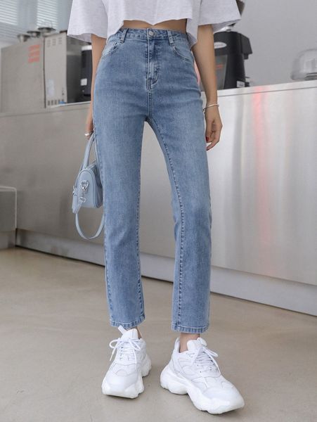 

dazy light wash split hem boot-cut leg jeans x2t9#, Blue